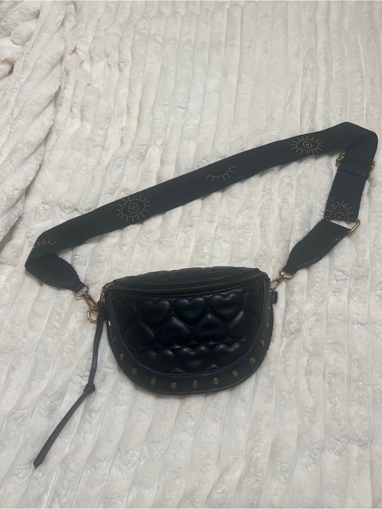 Betsey Johnson Handbags - Betsey Johnson Black Quilted Heart Belt Bag with Studded Trim